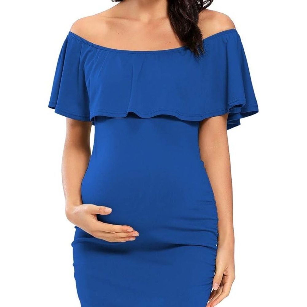 Elegant Jazero Maternity Blue Ruffle Dress
